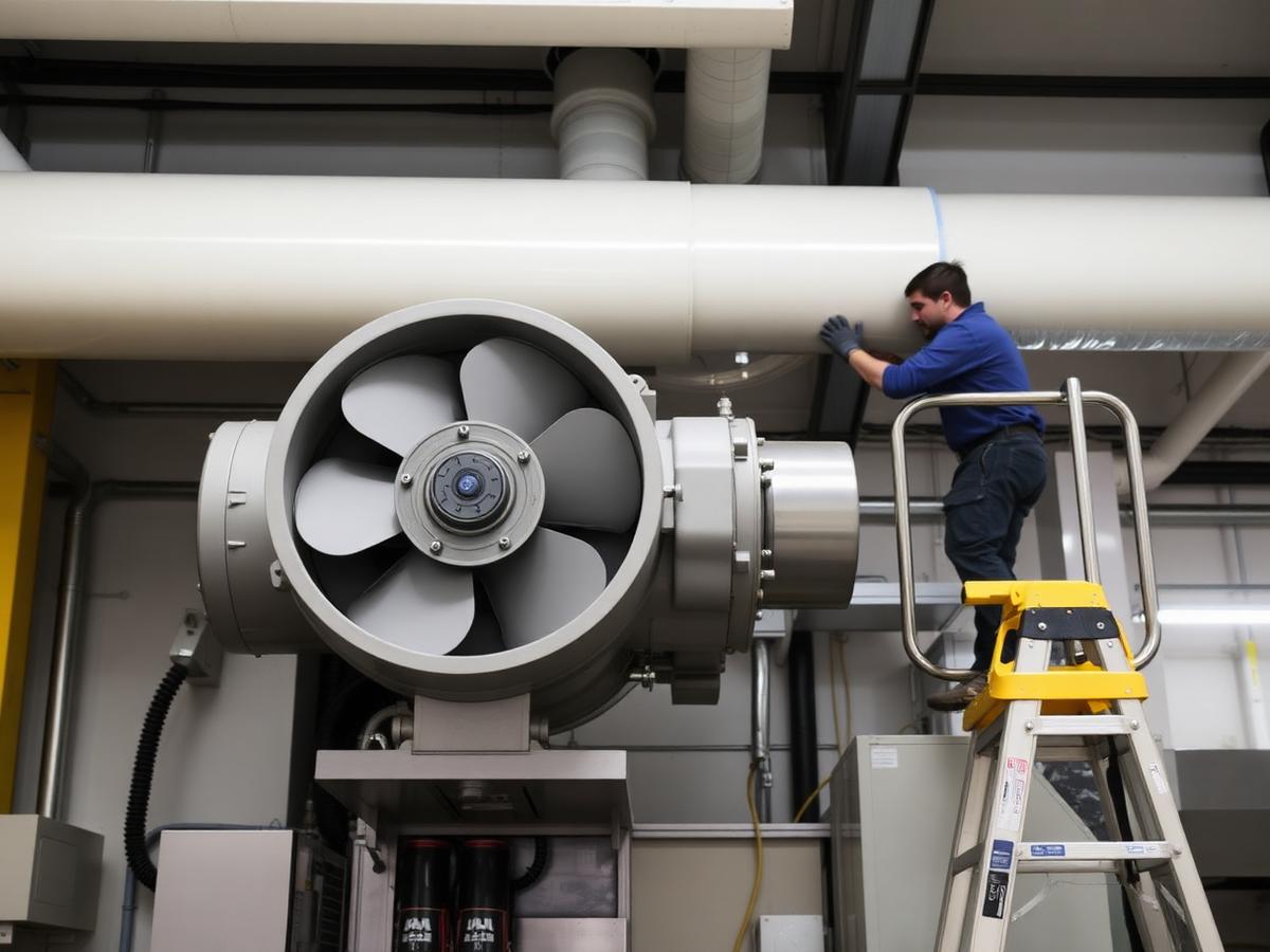 Industrial blower installation in mechanical room