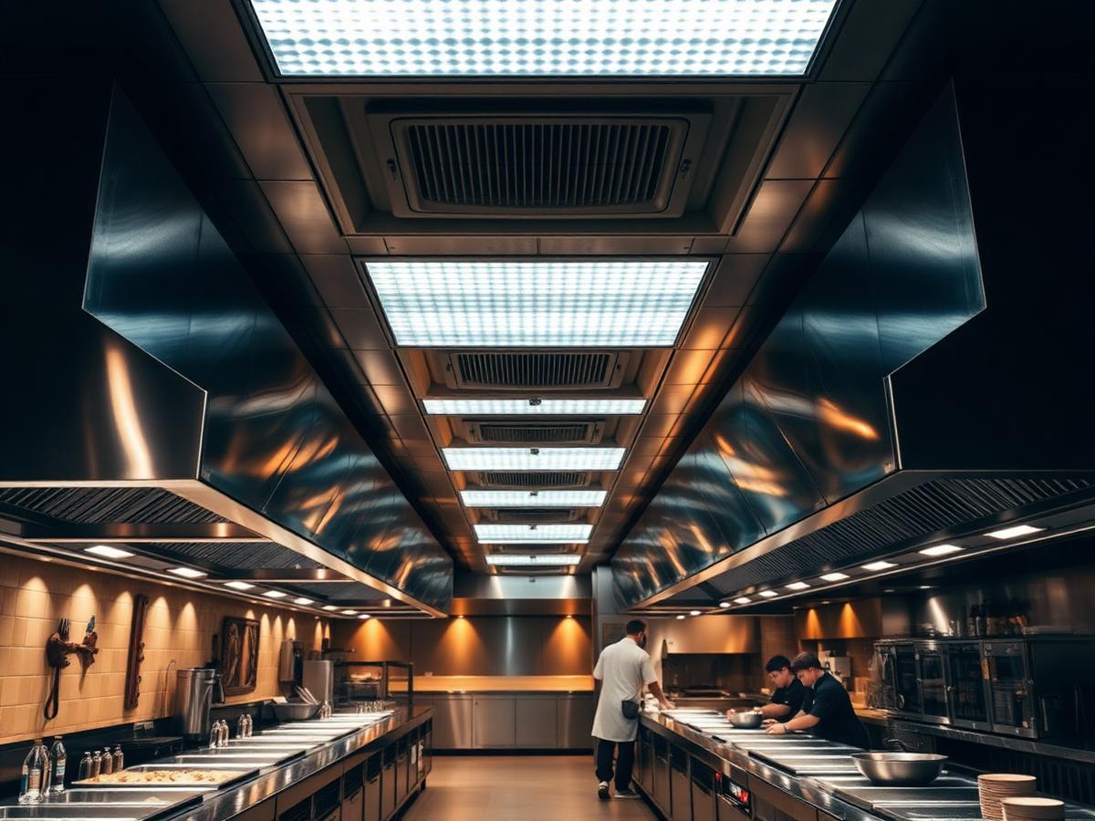 Restaurant cookline with full hood ventilation overhead