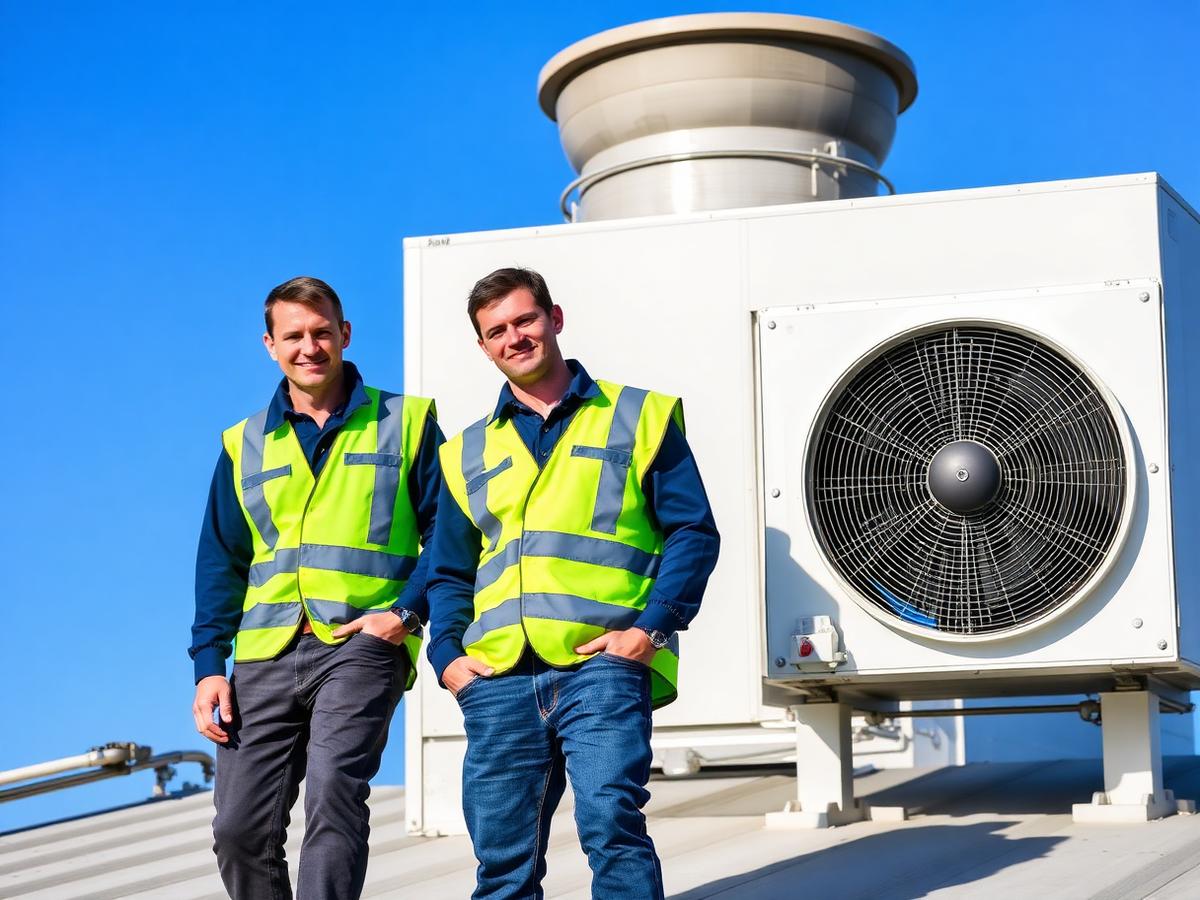 Hood Hero crew on rooftop next to exhaust fan