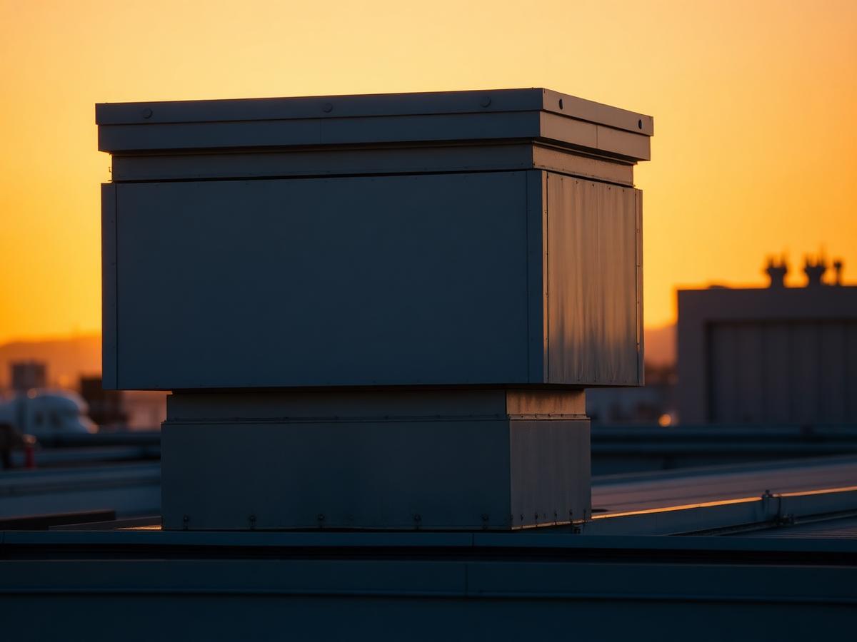Rooftop exhaust unit at sunset