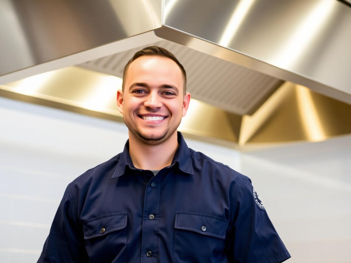Hood Hero technician under newly serviced kitchen hood