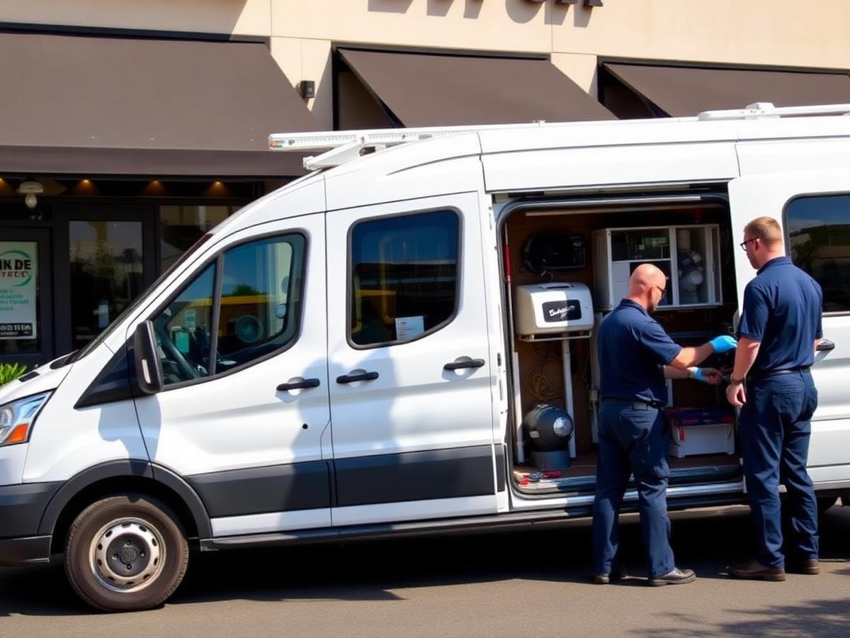 Hood Hero Exhaust Repair service van on-site at restaurant